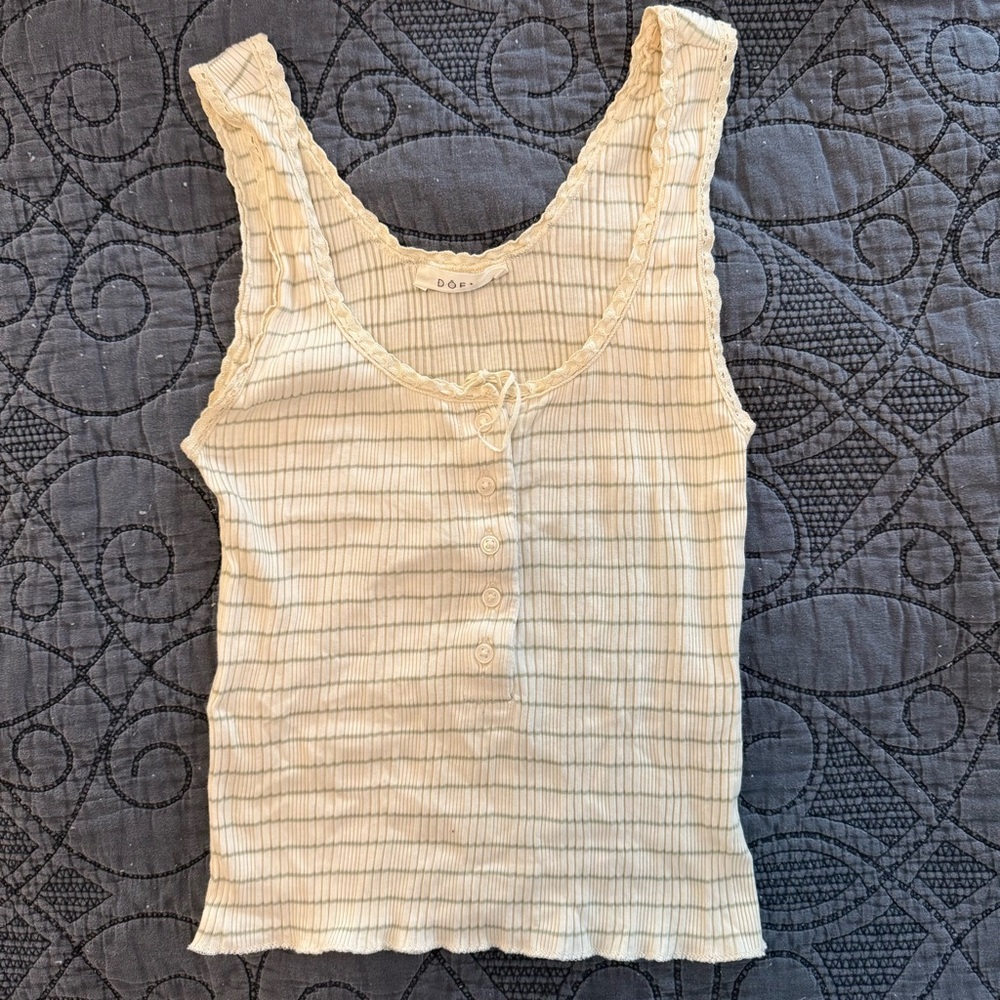 Doen Cream Ribbed Button Front Tank